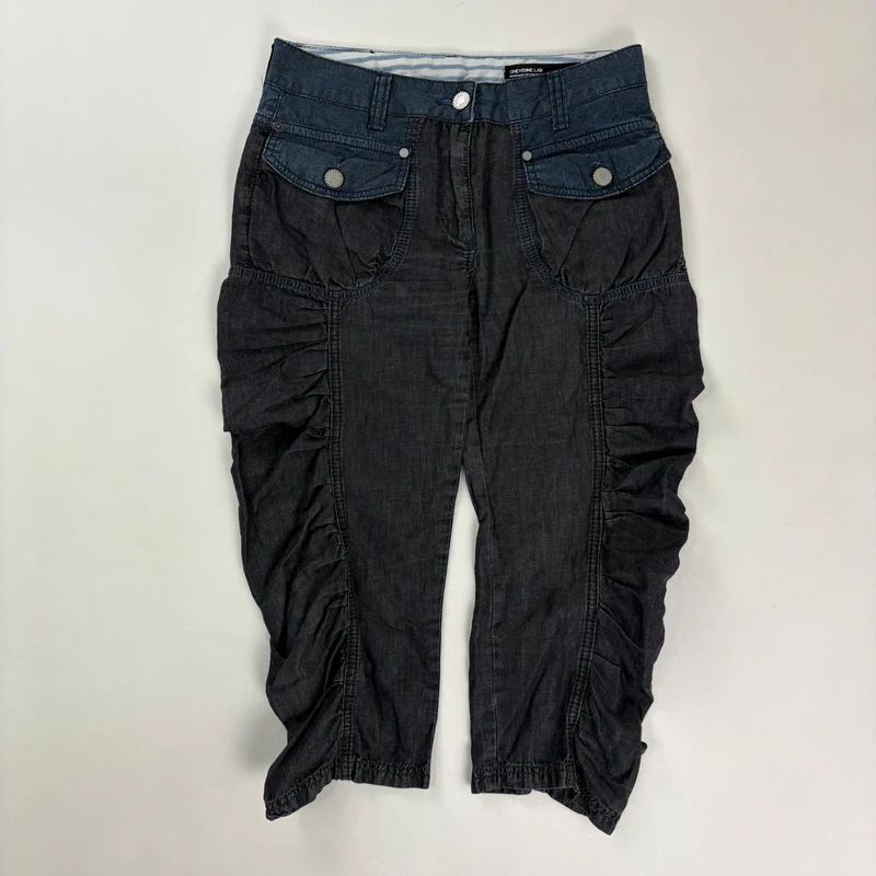 gathered cinched denim cropped pants