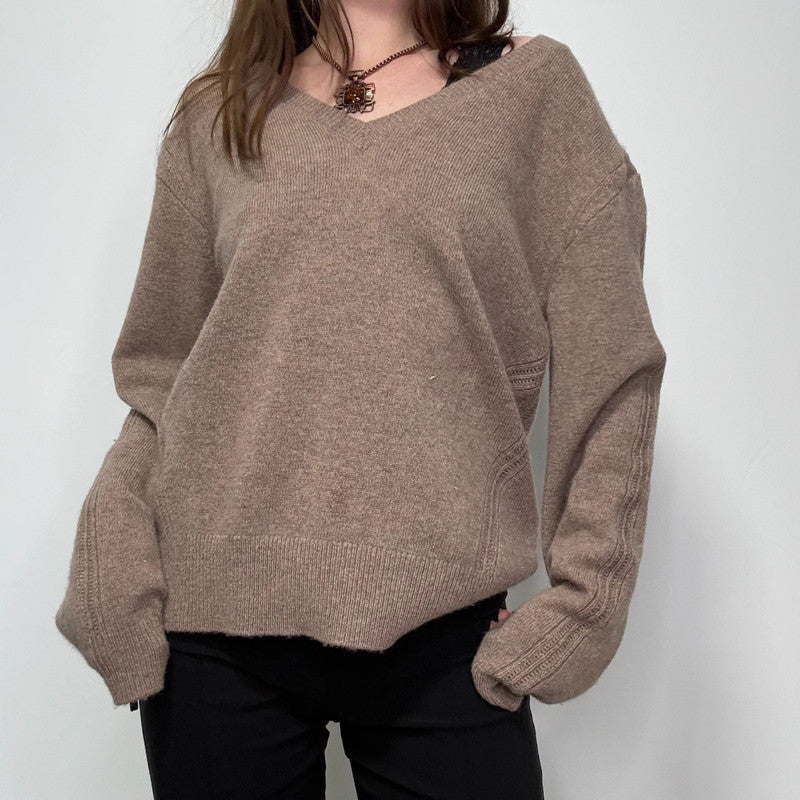 brown wool slouchy knit jumper