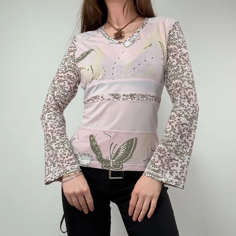 Vintage pastel pink floral long sleeve fairy t-shirt