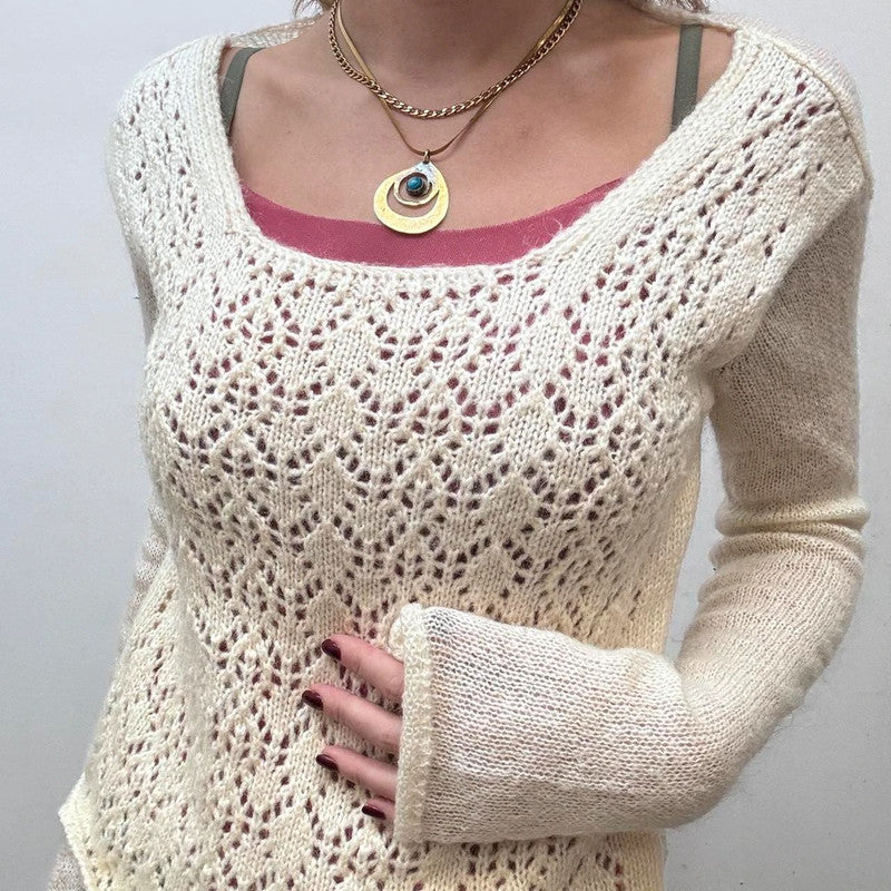 cream mohair sheer layered slouchy jumper