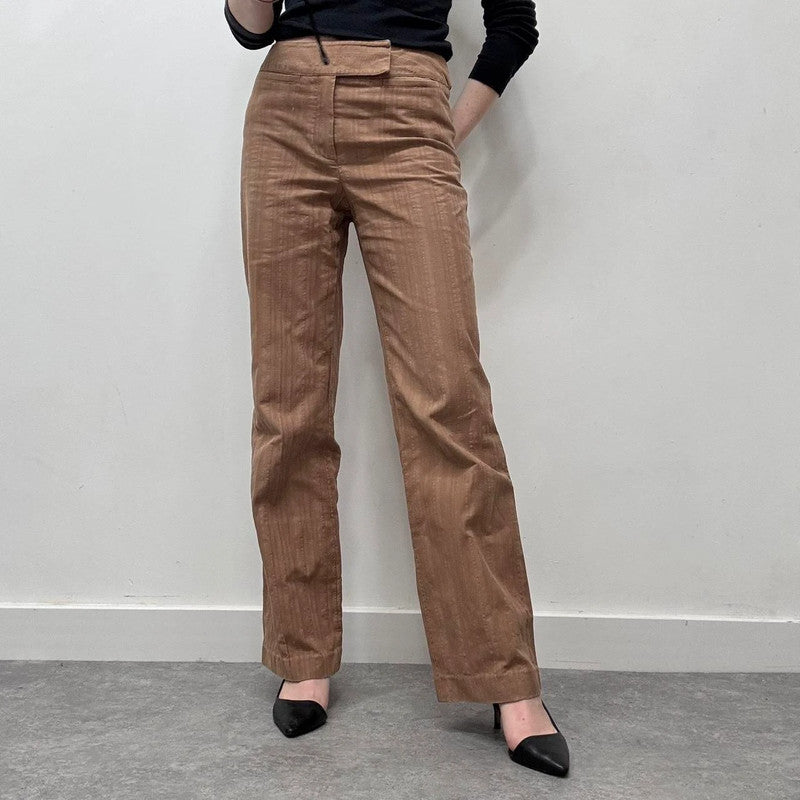 tan flare pinstripe pants