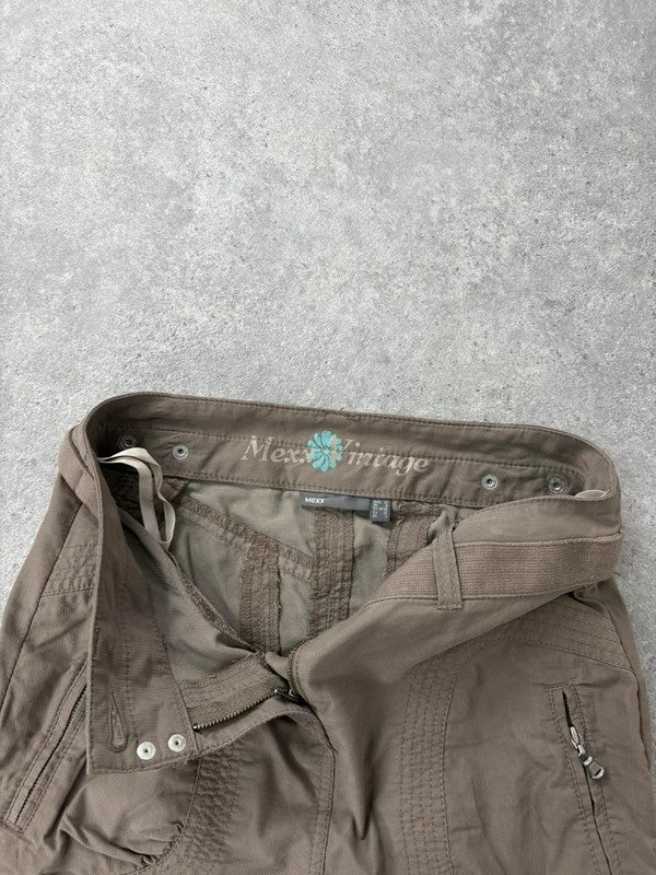 Khaki cotton cargo canvas a-line midi skirt