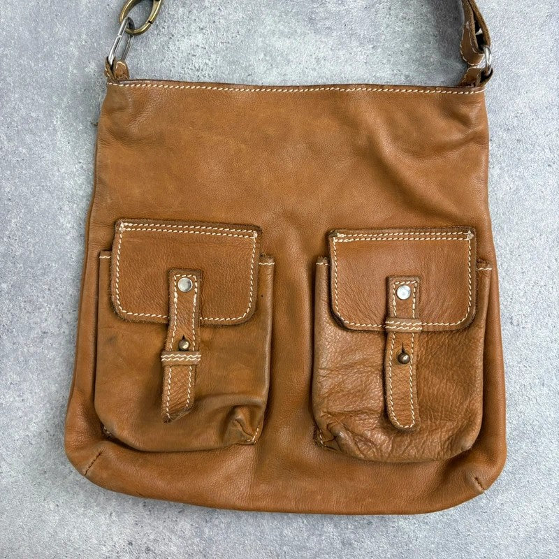 Soft light brown leather cargo boho bag