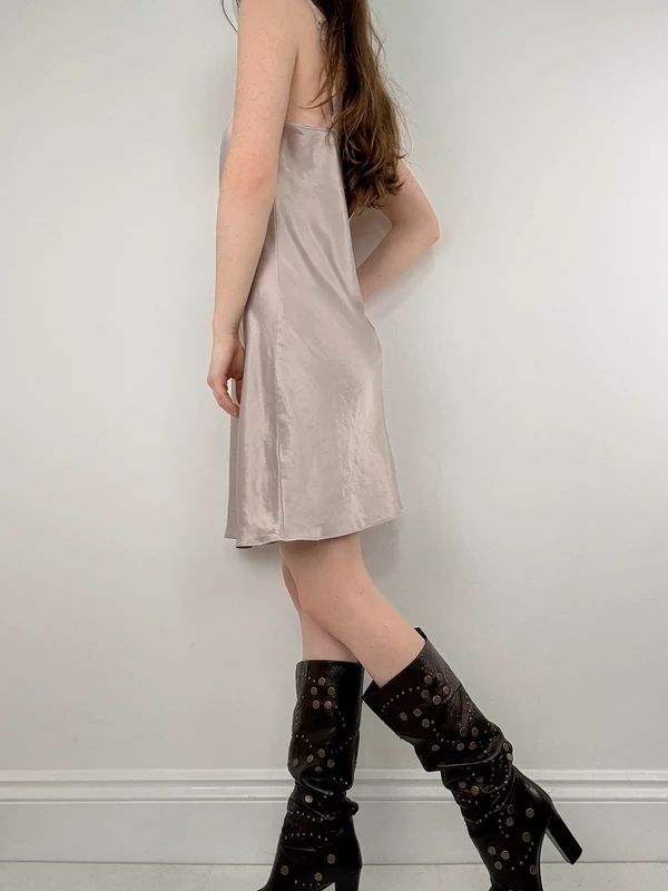 lace satin flared mini dress