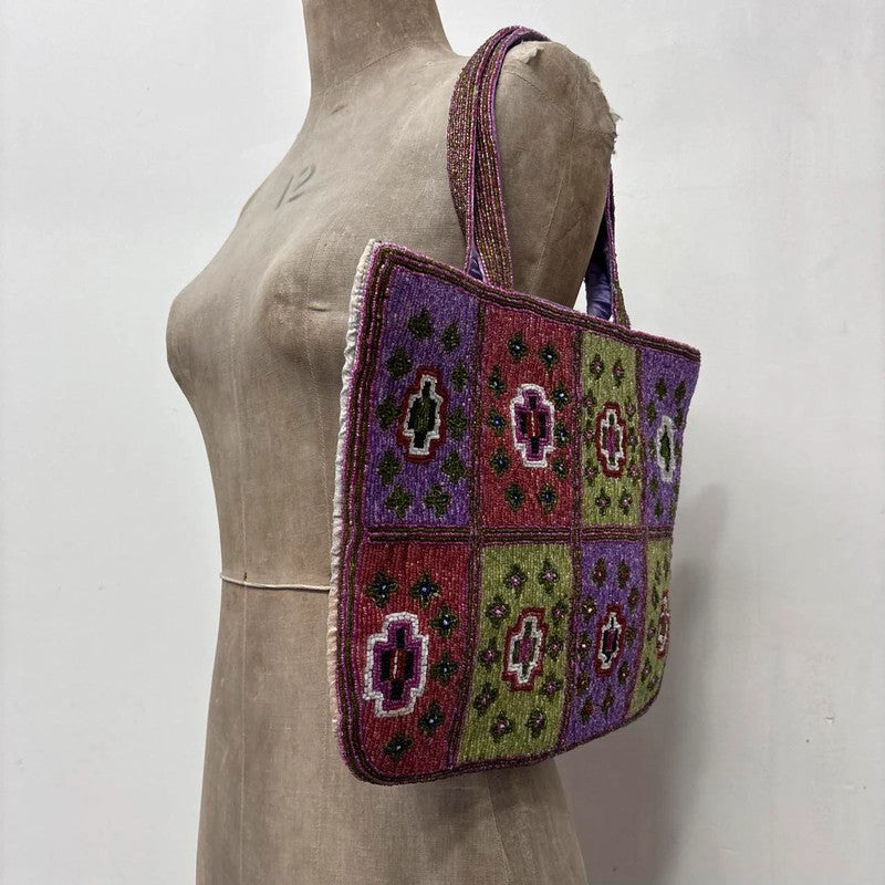 beaded patterned boho tote bag