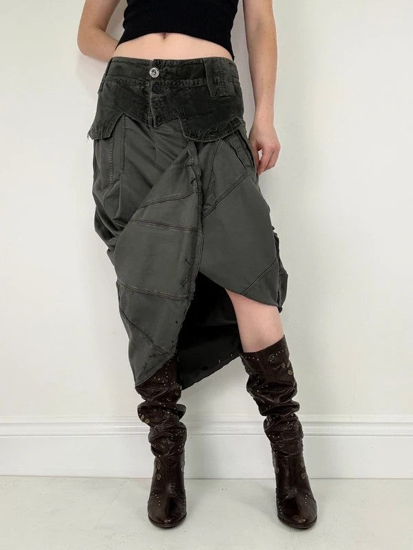 Marithé + François Girbaud adjustable button grey cargo skirt