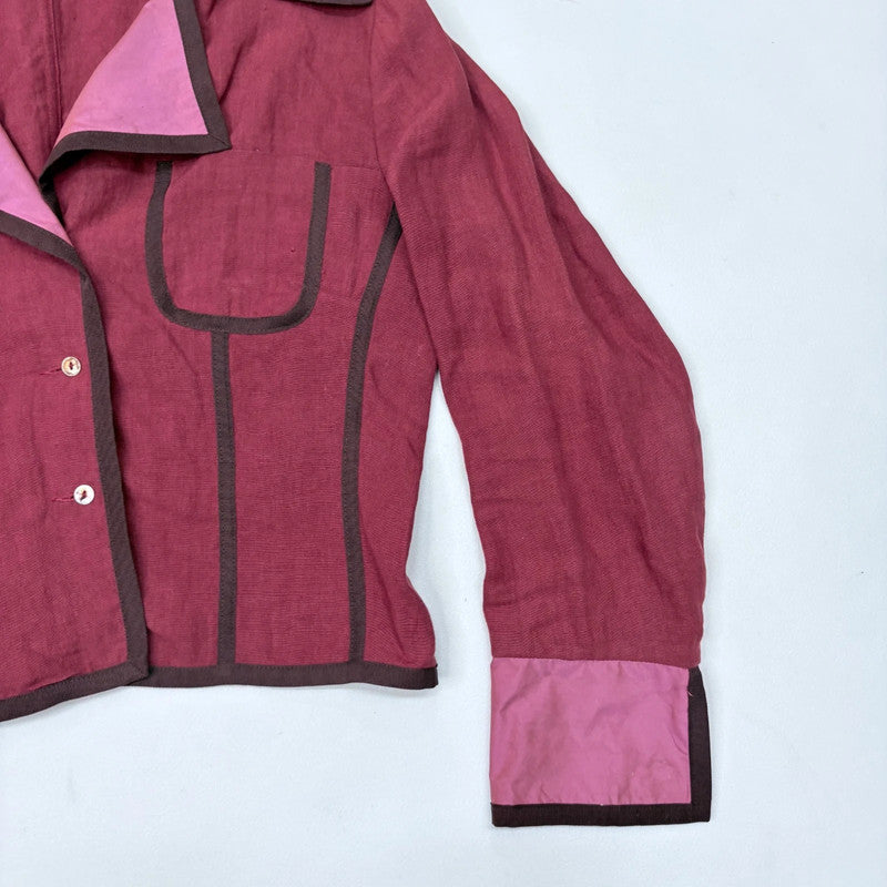 red linen cropped shirt jacket