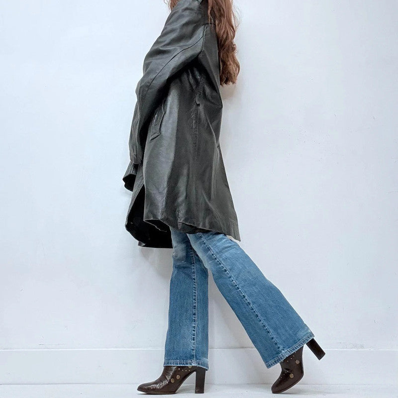 oversized black leather grunge trench coat