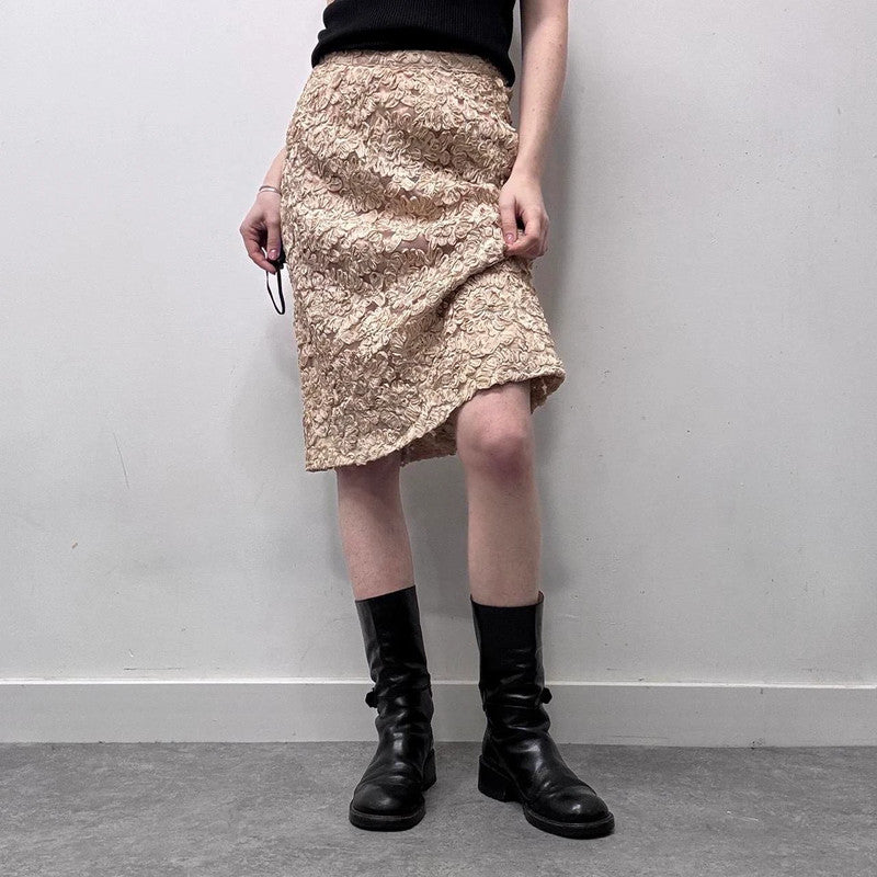 cream lace coquette midi skirt