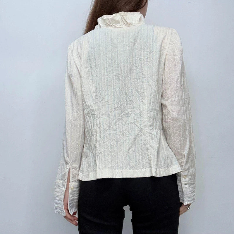white pinstripe ruffle shirt