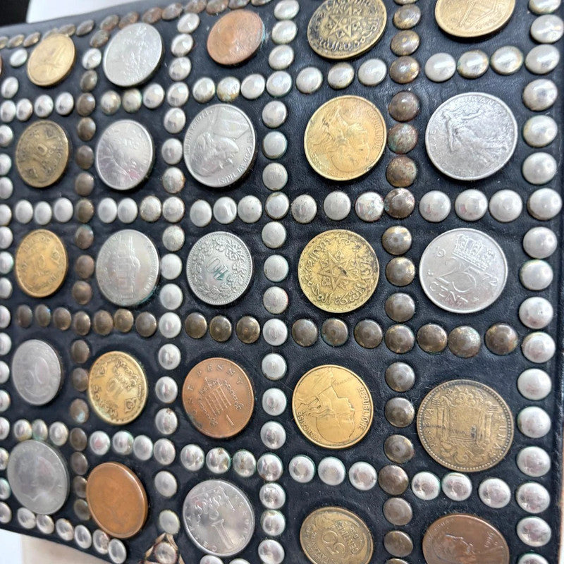 black leather studded coin bag