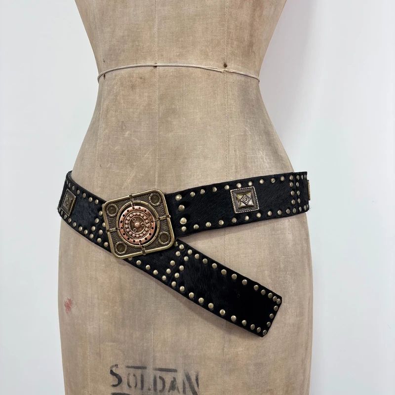black cowhide studded western belt
