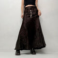 brown flared satin maxi skirt