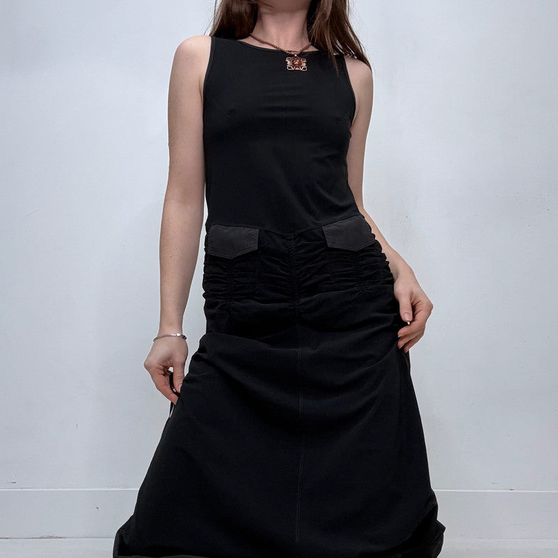 black structured barrel maxi dress
