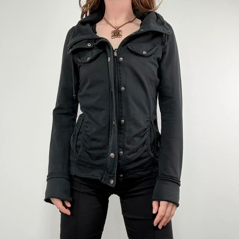 Black high neck funnel jacket