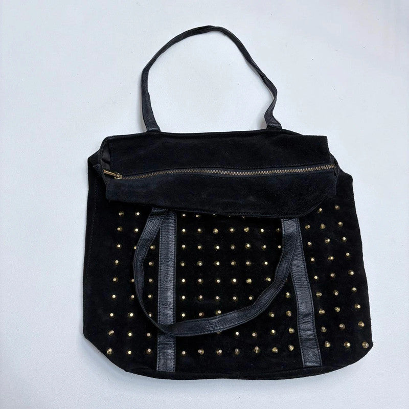 black suede studded hardware bag