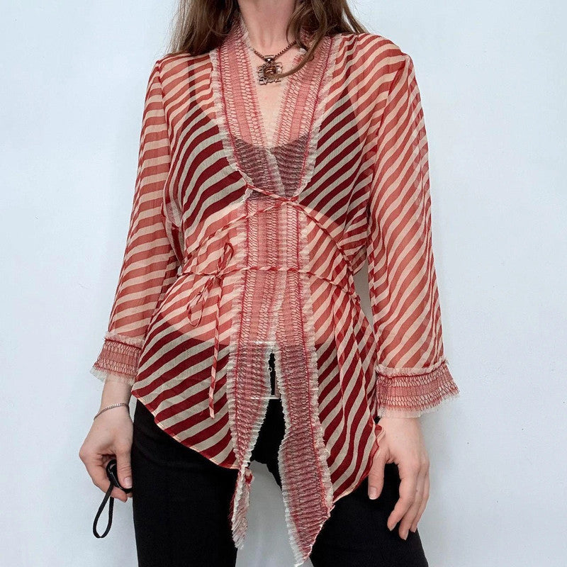 Jean Paul Gaultier sheer silk pinstripe flutter shirt