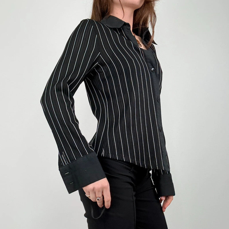 black fitted pinstripe shirt