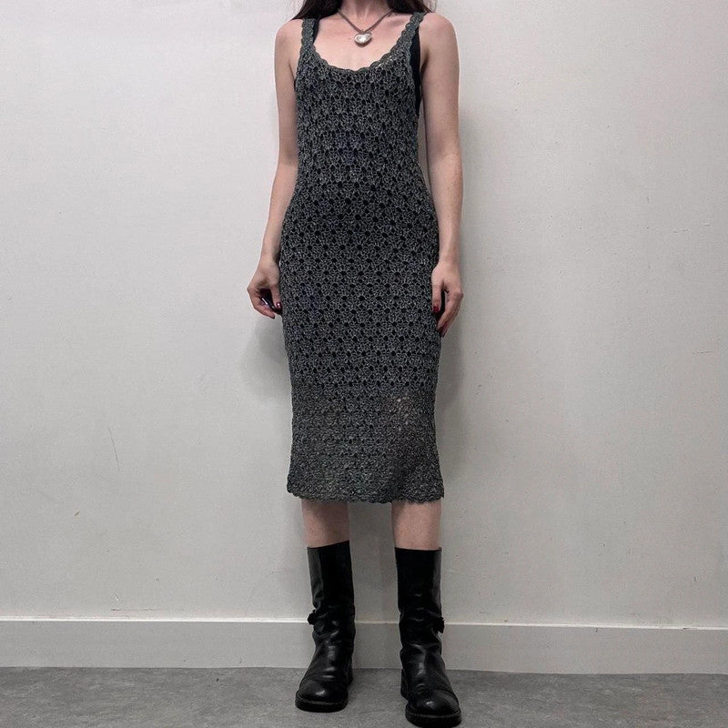 sheer layered crochet midi dress