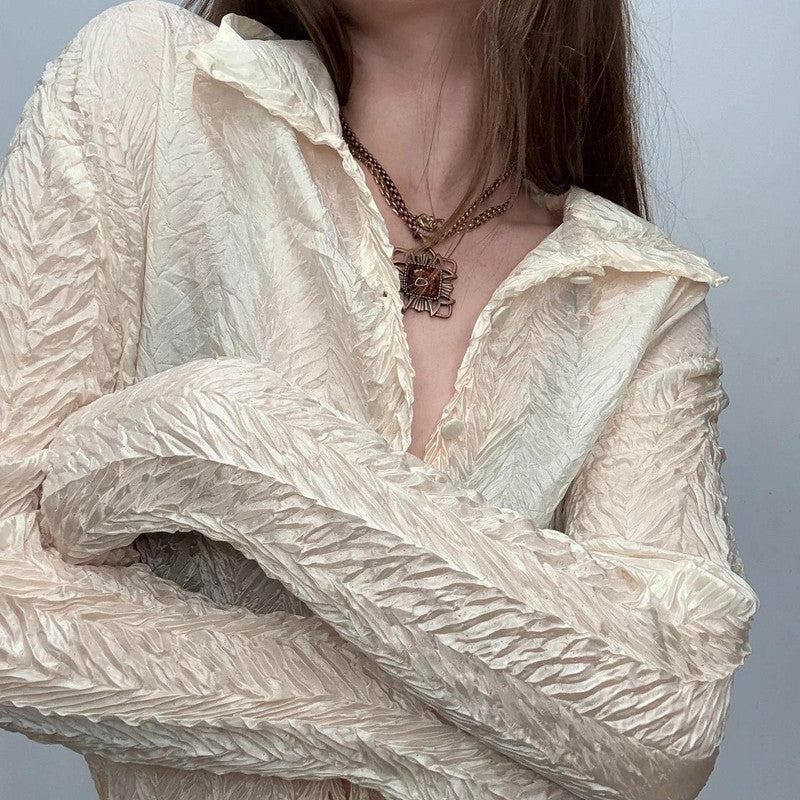 cream crinkle fitted shirt