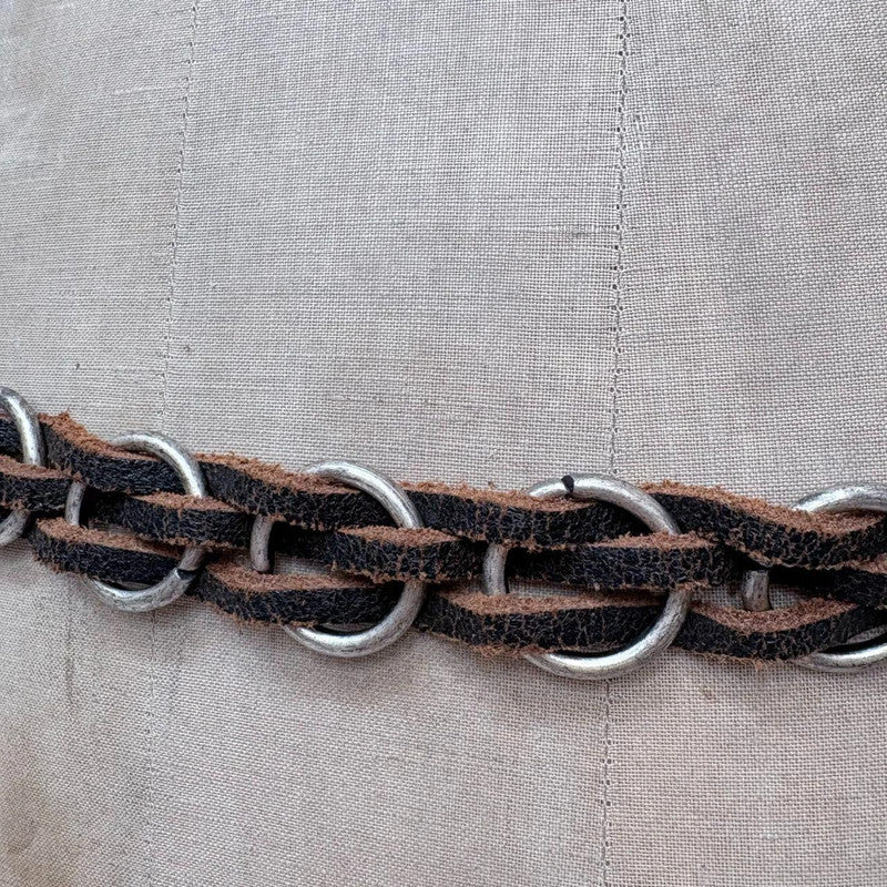woven chain black leather belt