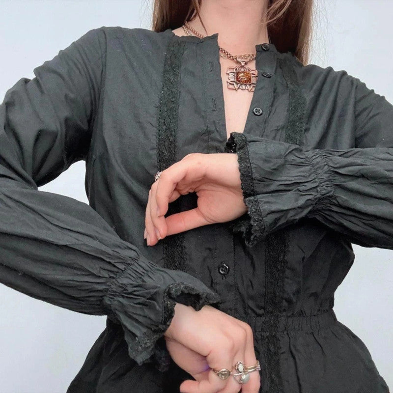 black flared lace gothic shirt