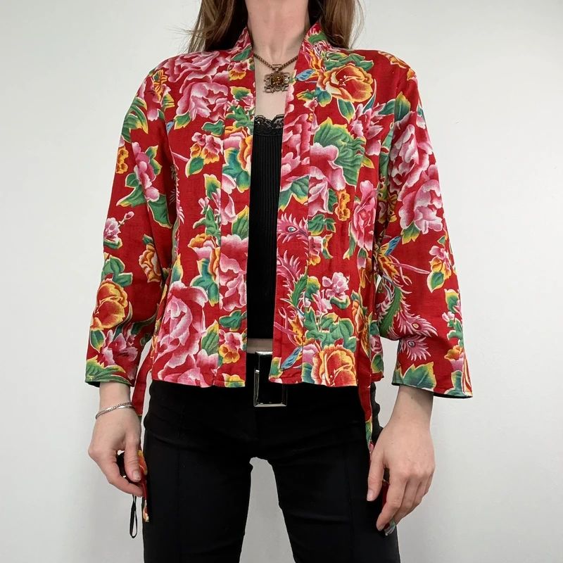 black linen boxy cropped kimono jacket