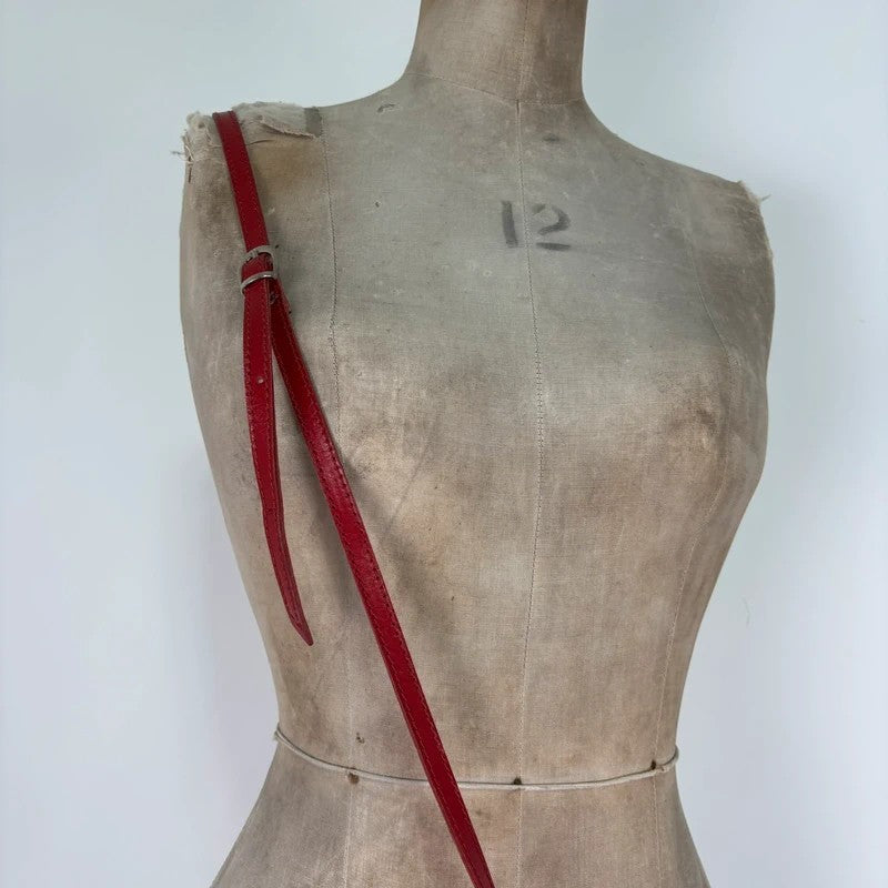 Black and red leather patient mini messenger bag
