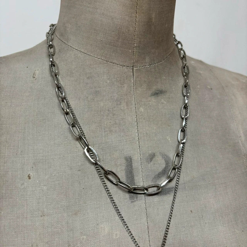 Layered silver padlock necklace