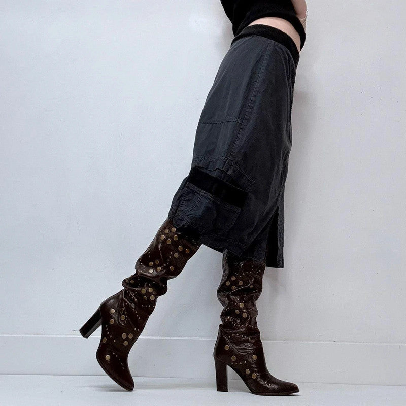 pinstripe low rise stretch waistband skirt