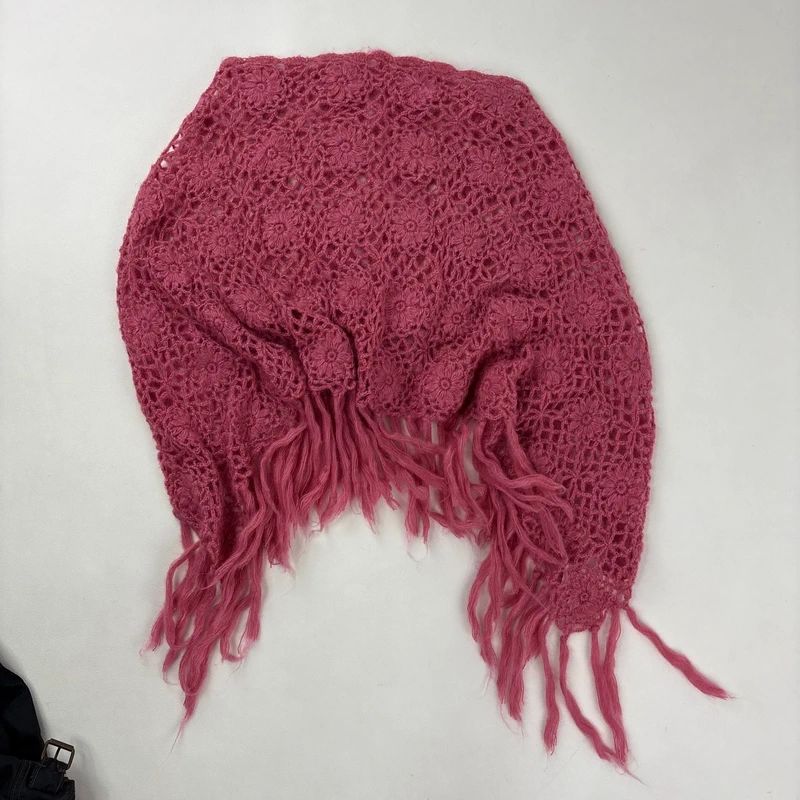 pink sheer knit crochet poncho