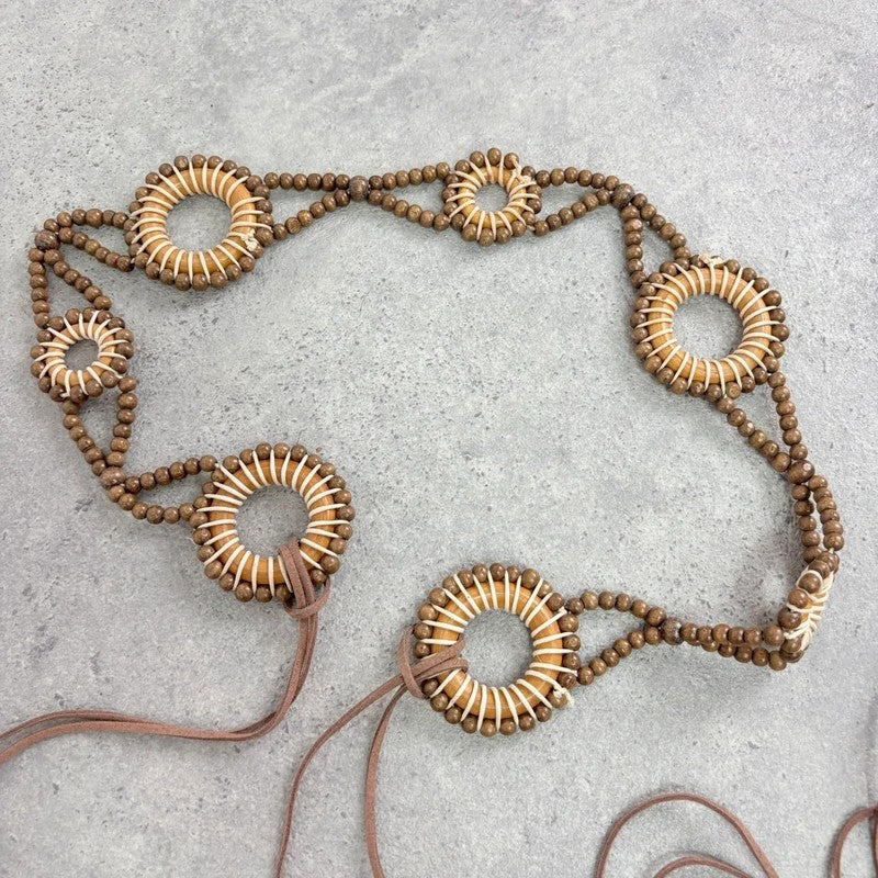 Woven beaded tie up waist belt