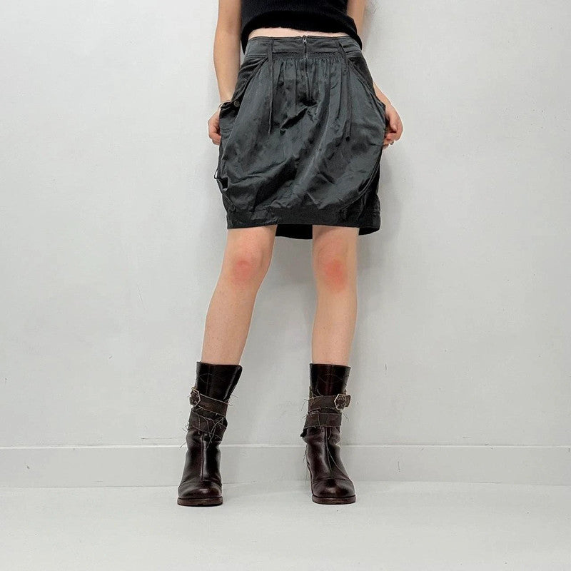 grey puff gathered mini skirt