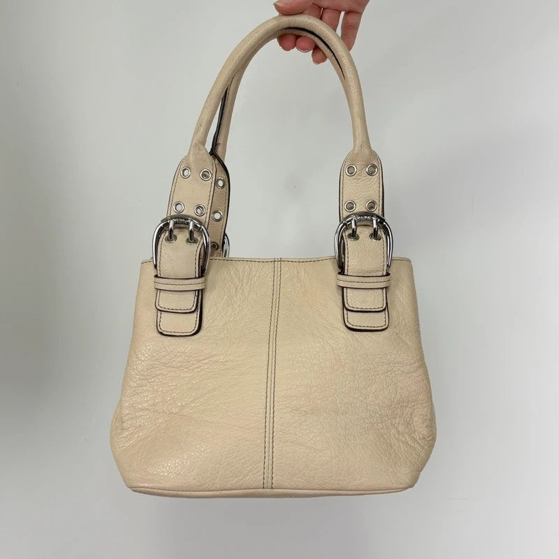 Cream Italian leather Y2K buckle handbag