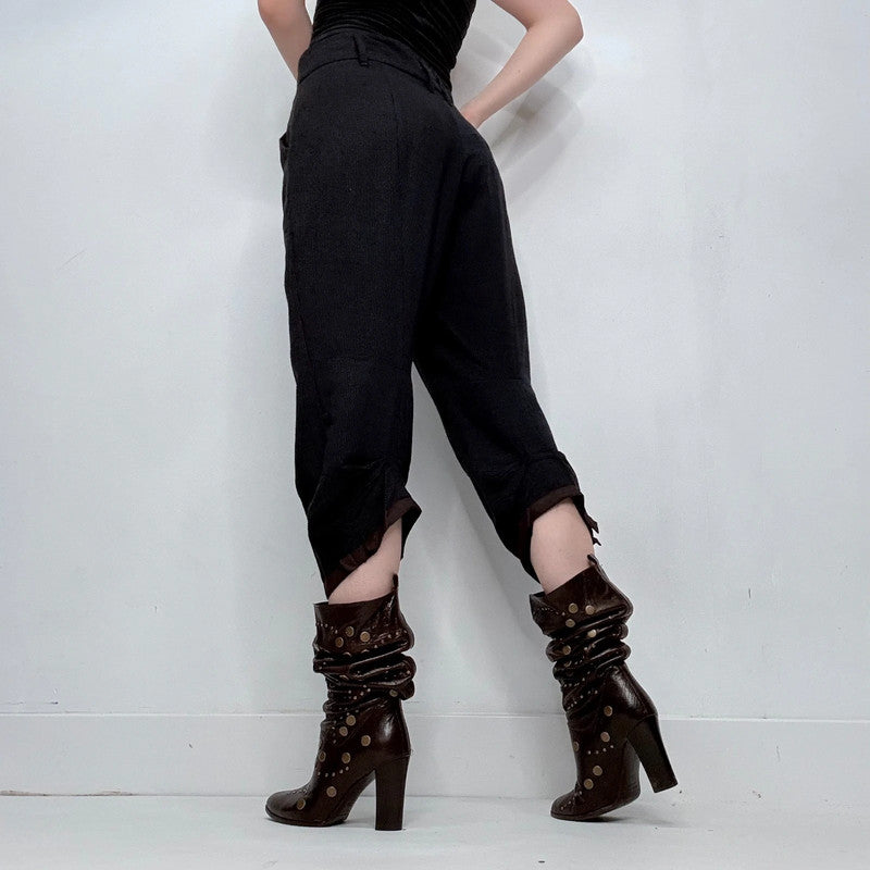 black gathered pleated trousers
