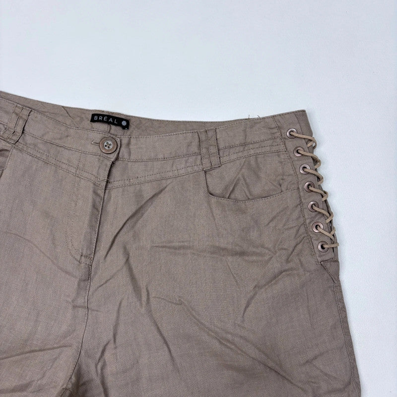 tan linen corset side lace up trousers
