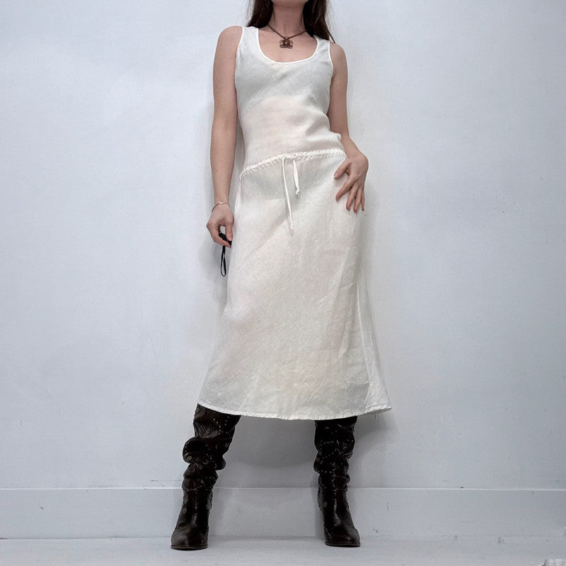 white linen drop waist dress