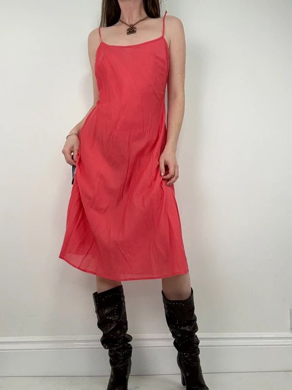 coral cotton flared slip dress