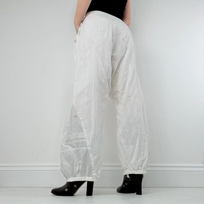 white cotton pleated puff bloomer trousers