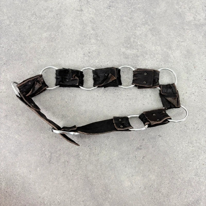 Pony hair cow hide leather chain link belt