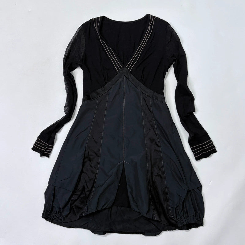 long sleeve flared puff black dress
