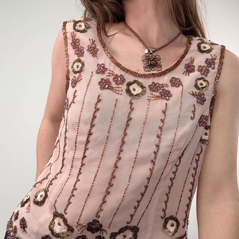 Pink Beaded embellished embroidered Vest top