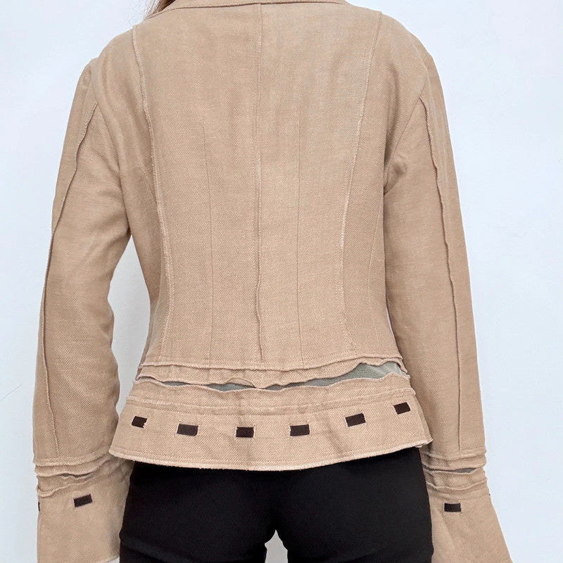brown flared woven stitch jacket