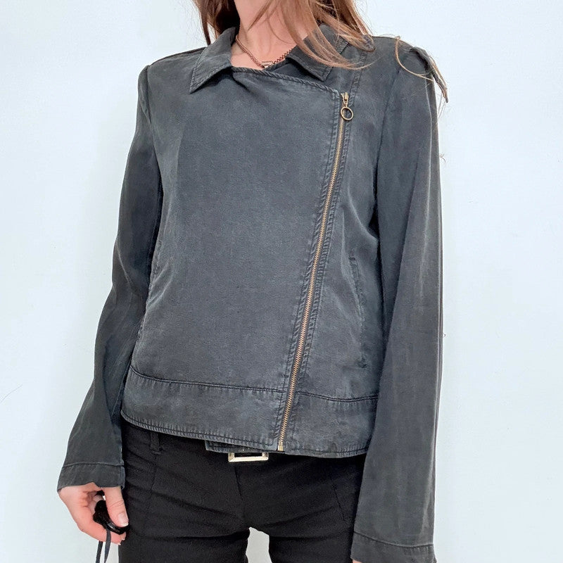 distressed black draped asymmetric jacket