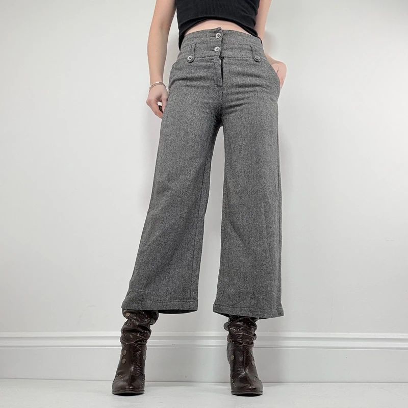 flared tweed cropped wide leg pants