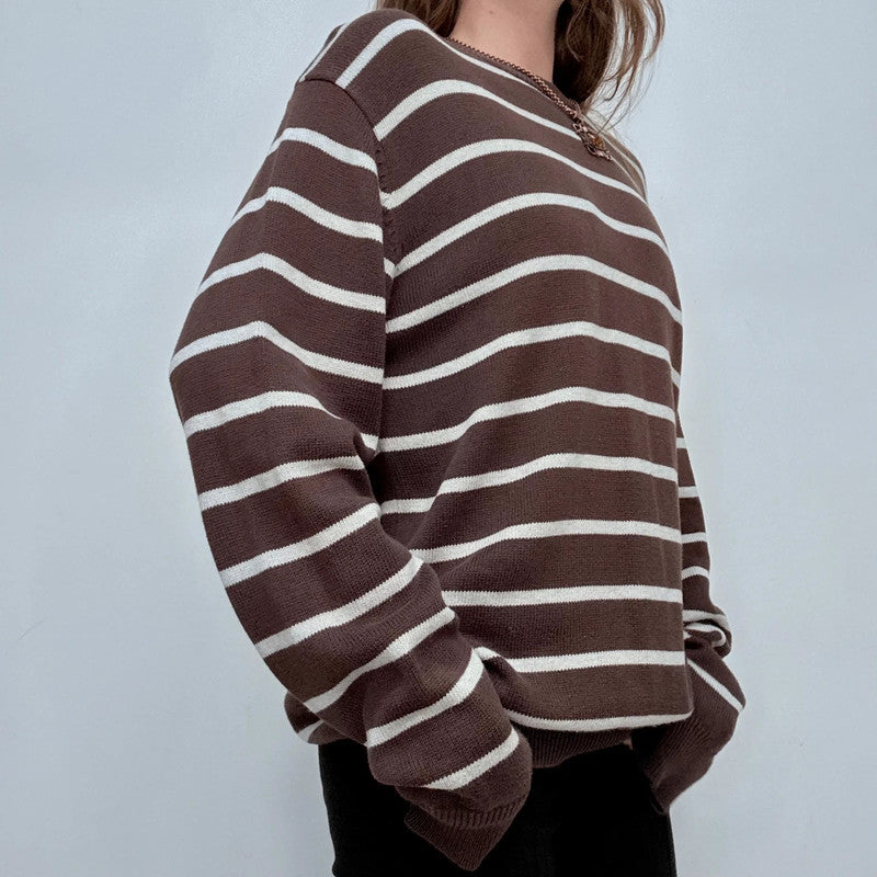 brown striped cotton knitted jumper