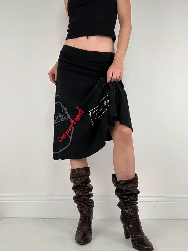 Black flared desigual midi skirt