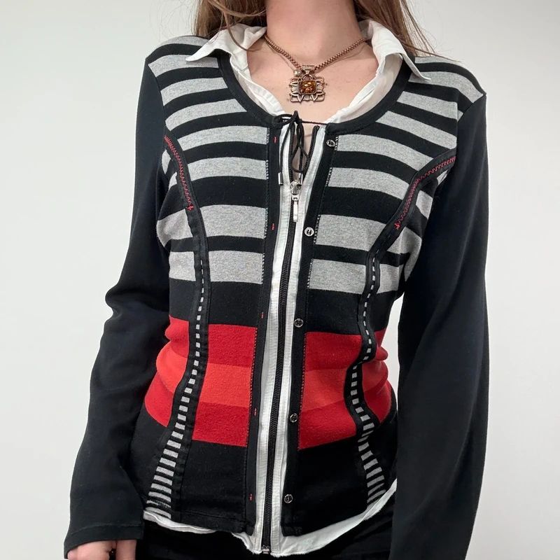 Pinstripe fitted Zip through Cardigan