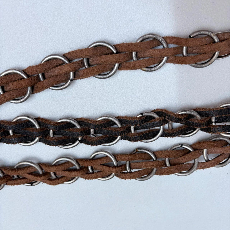 woven chain black leather belt