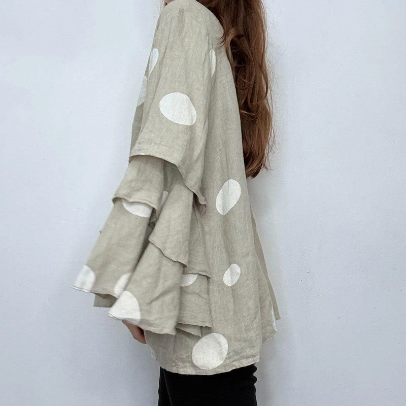 polkadot ruffle linen shirt